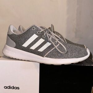 Adidas Gray Knit Sneakers with White Stripes